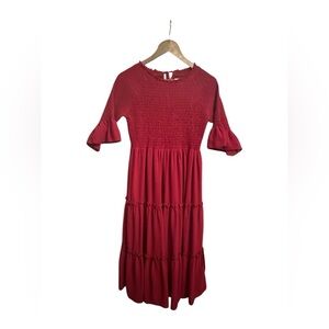 JessaKae Dress Smocked Tiered Midi Red Size M Christmas Boho NWOT Festive